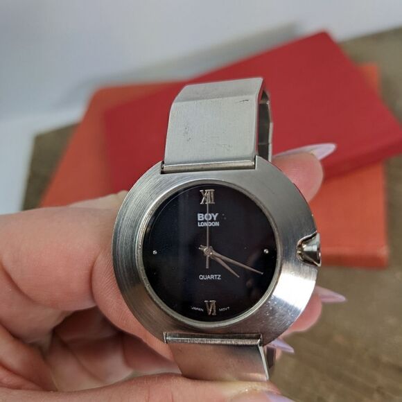 Vintage Boy London silver metal watch 90s round face stainless straps - Picture 2 of 5